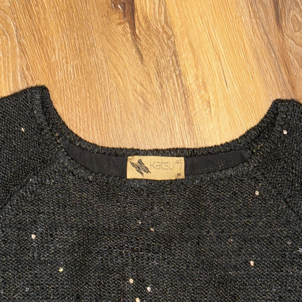Katsumi Anthropologie Black Shimmer Sequin Sweater w/Keyhole Back (Size: M) - Picture 4 of 10